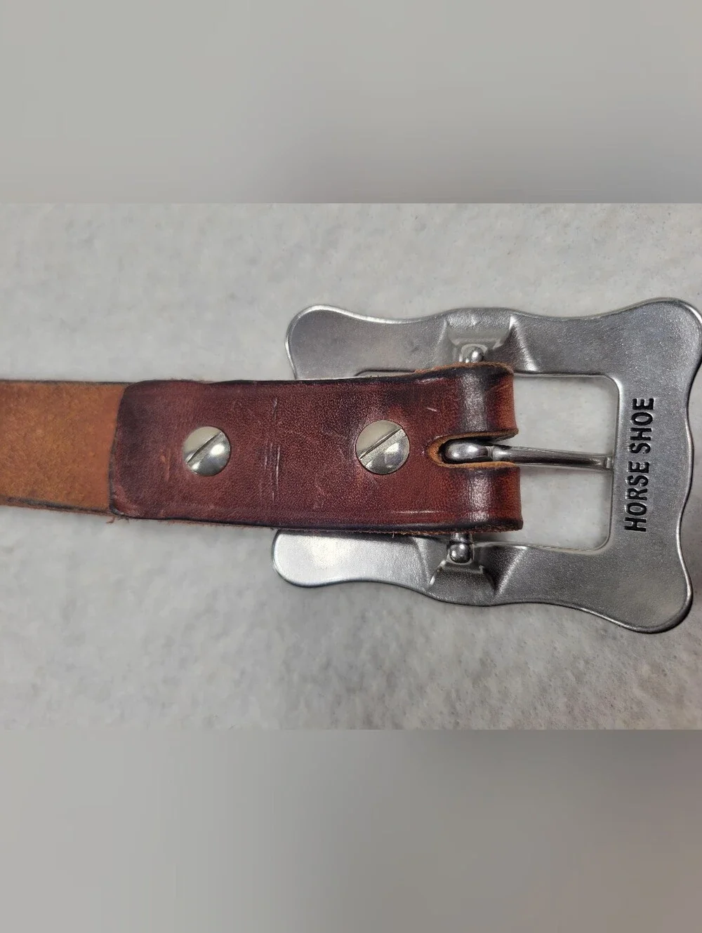 Vintage Western Style Leather Belt with Rhinestones & Horse Shoe Buckle
